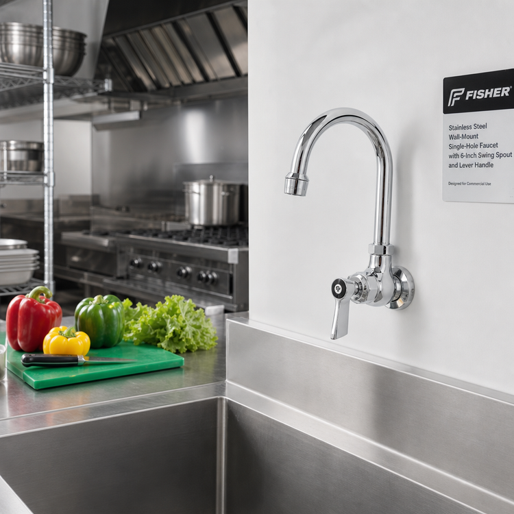 Product image #2 for Fisher Stainless Steel Wall-Mount Single-Hole Faucet with 6-Inch Swing Spout and Lever Handle