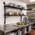 Thumbnail image #2 for Quantum WC34-CB2172BK Wall-Mounted Cantilever Double-Shelf Wire Shelving Unit, 72 x 21 Inches, Black Epoxy Antimicrobial Finish