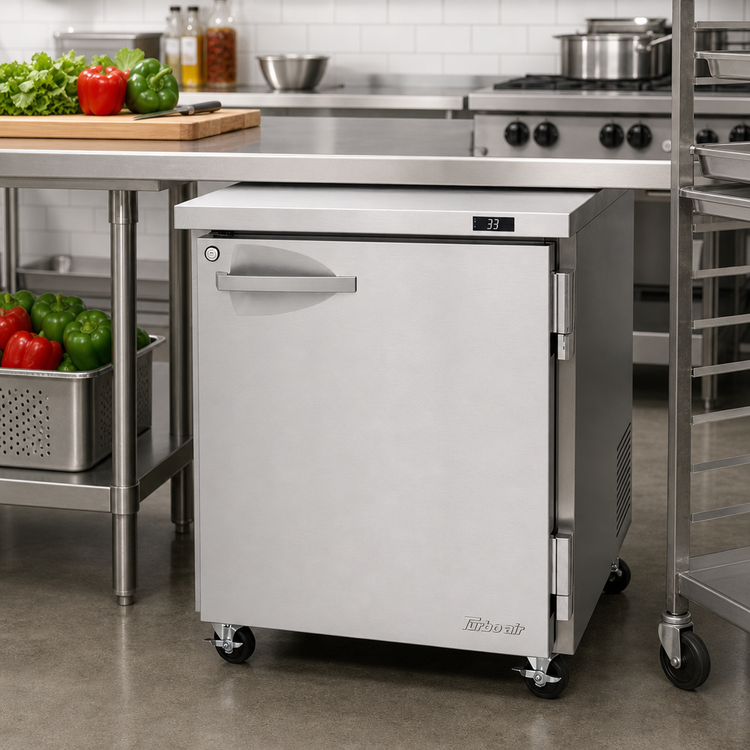 Product image #3 for Turbo Air PRO Series Stainless Steel 1-Section Undercounter Refrigerator, 6.8 Cu. Ft., Solid Door