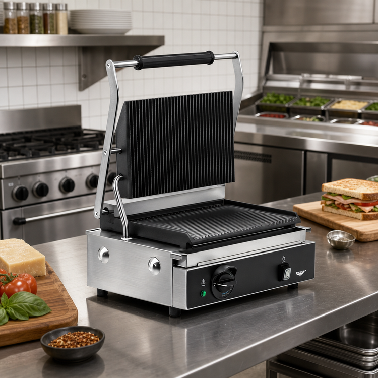 Product image #3 for Vollrath Countertop Commercial Panini Press with Cast-Iron Grooved Plates, 120V