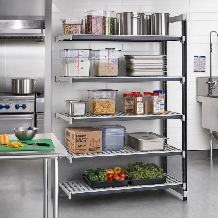 Product image #2 for Cambro Camshelving Elements XTRA 5-Tier Stationary Add-On Shelving Unit, 24"W x 72"L x 72"H