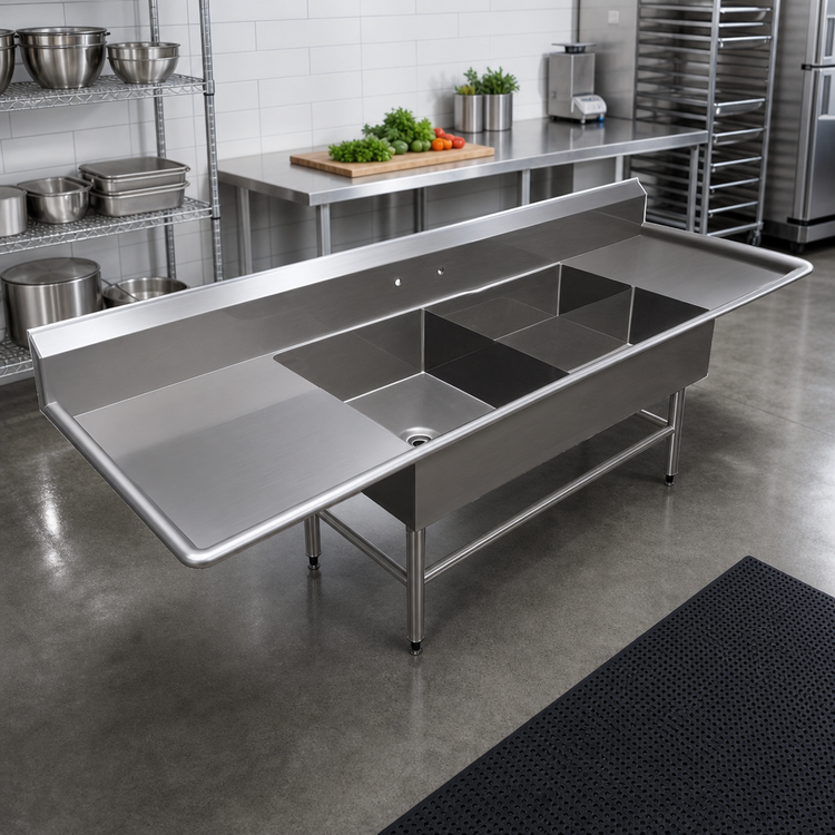 Product image #2 for John Boos Pro-Bowl 3-Compartment Stainless Steel Platter Sink with Left and Right Drainboards