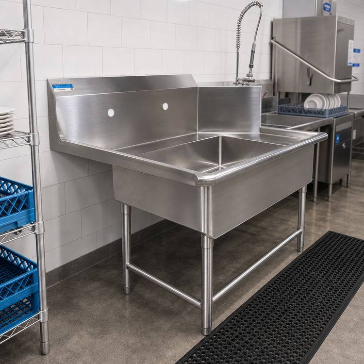 Product image #2 for BK Resources 60-Inch Straight Left-to-Right Soiled Dish Table with 20 x 20 x 8 Pre-Rinse Sink and 10-Inch Backsplash