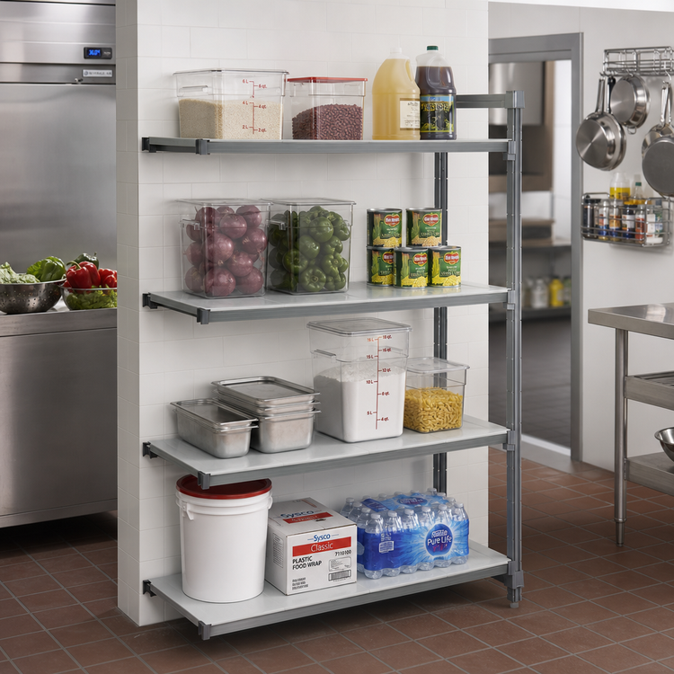 Product image #2 for Cambro Camshelving Basics Plus 30 x 18 x 64-Inch 4-Shelf Solid Add-On Polymer Shelving Unit, Brushed Graphite
