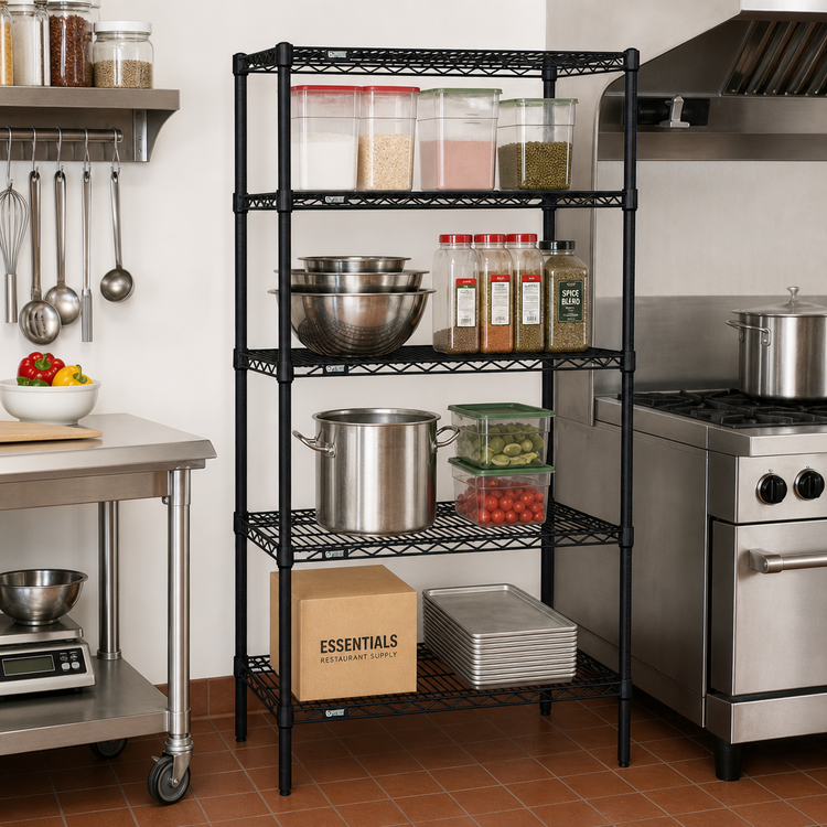 Product image #2 for Quantum 30"W x 18"D x 74"H Stationary Wire Shelving Starter Kit, Black Epoxy Antimicrobial Finish