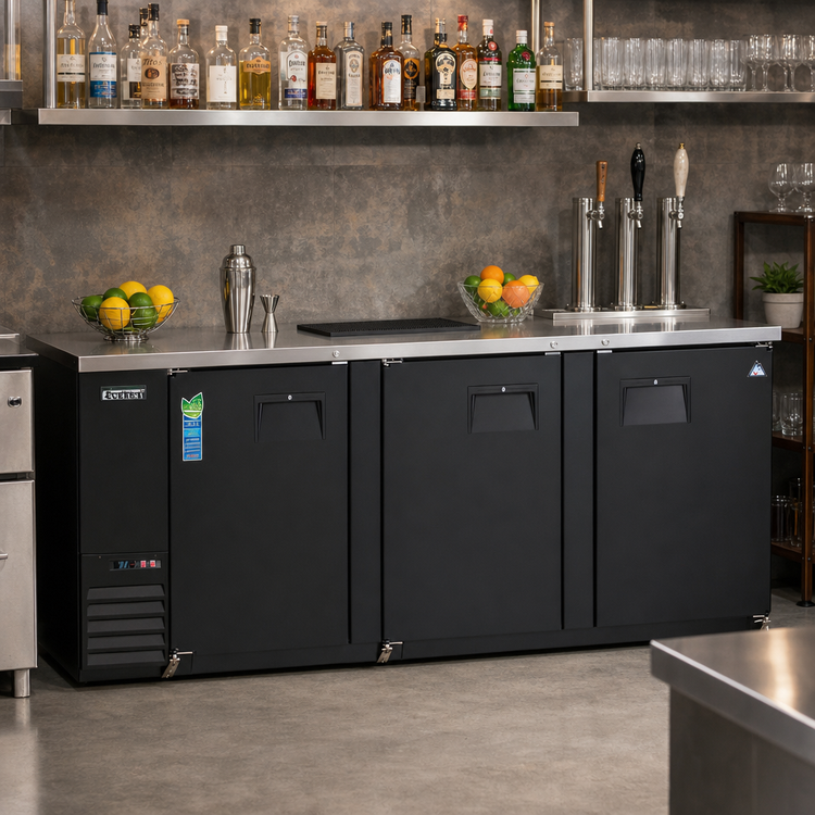 Product image #2 for Everest Refrigeration EBB90-24 Three-Section Back Bar Refrigerator, 89-1/4 Inch Wide, 28 Cu. Ft., Self-Contained Side-Mounted