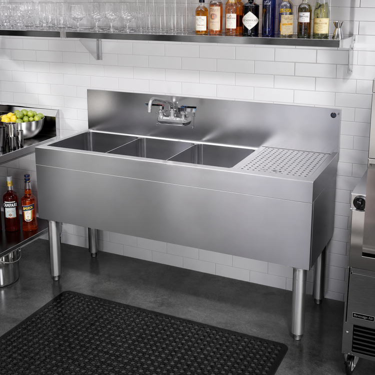 Product image #2 for Glastender Three-Compartment Underbar Sink Unit, 48 Inch, Right Drainboard, Stainless Steel