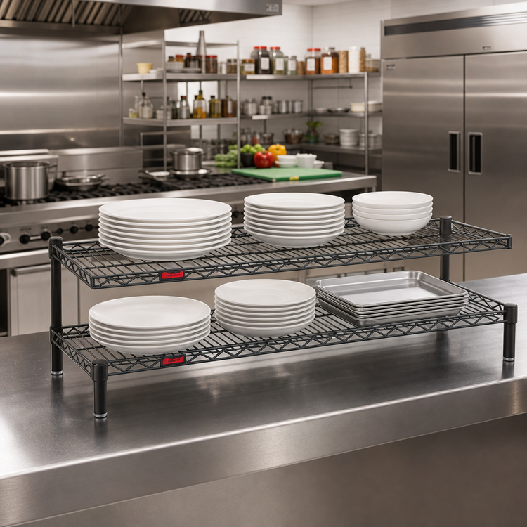 Product image #2 for QuadTruss 2-Tier Front Case Merchandise Cantilevered Wire Shelving Unit, 60W x 14D x 14H
