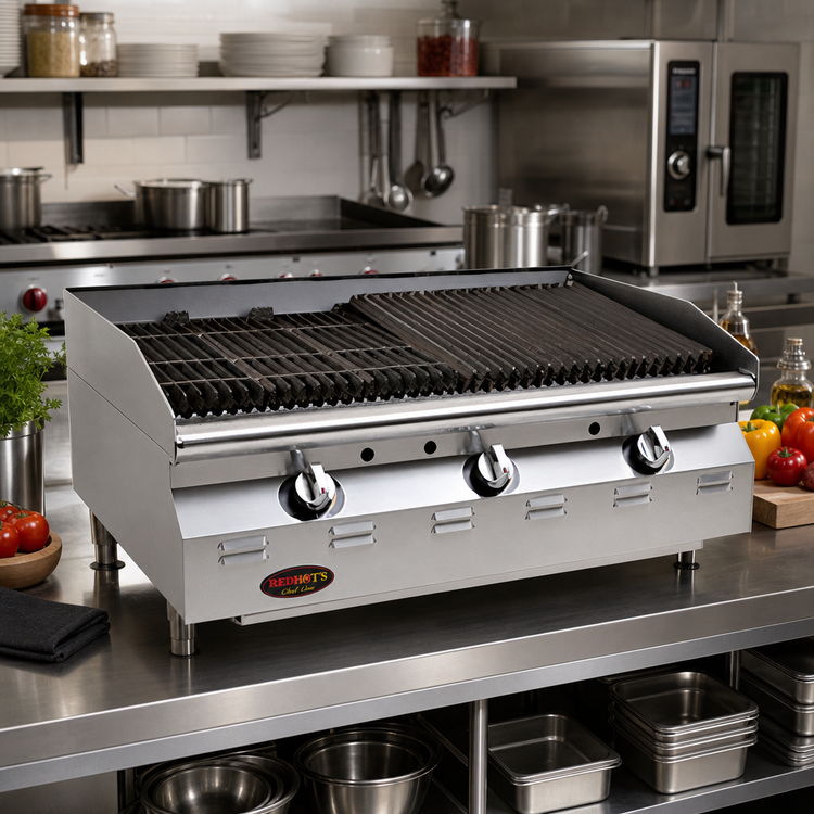 Product image #2 for RedHots Chef Line 48-Inch Countertop Natural Gas Lava Rock Charbroiler
