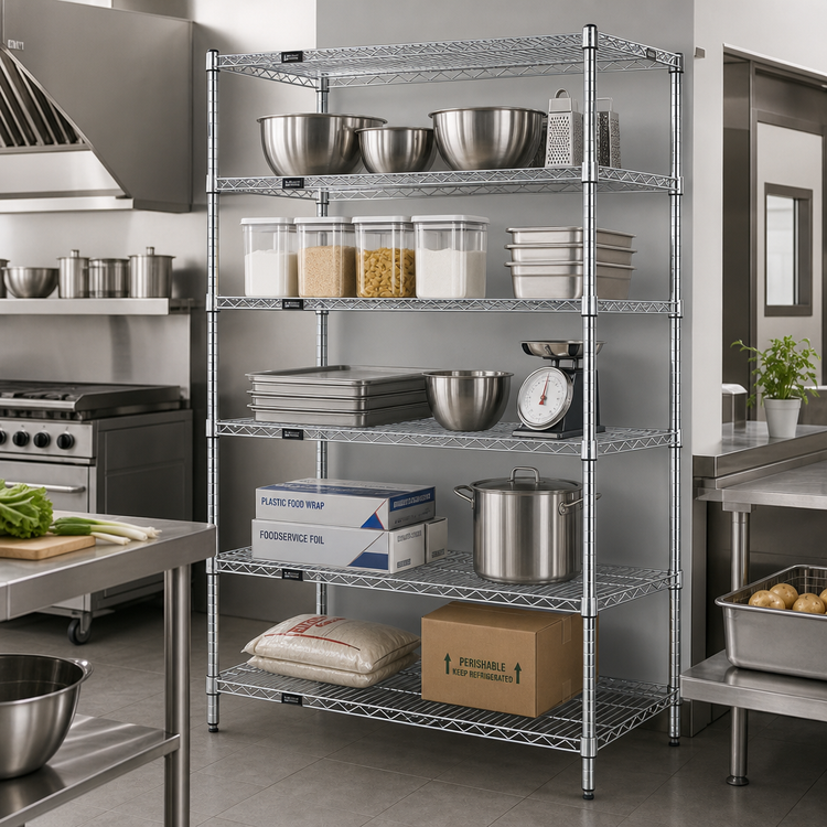 Product image #2 for Quantum Stationary Wire Shelving Starter Kit, 72-Inch W x 24-Inch D x 63-Inch H, 5 Shelves
