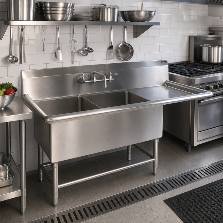 Product image #2 for John Boos Pro-Bowl 2-Compartment 16-Gauge Stainless Steel Sink with 30-Inch Right Drainboard