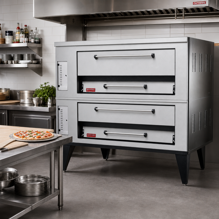 Product image #2 for Marsal SD-1060 Stacked Double Deck Gas Pizza Oven with 36 x 60 Brick Baking Chambers