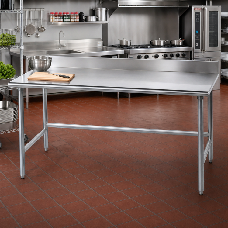 Product image #2 for Advance Tabco 120-Inch x 36-Inch Stainless Steel Work Table with 5-Inch Backsplash, 16-Gauge Top, Open Base