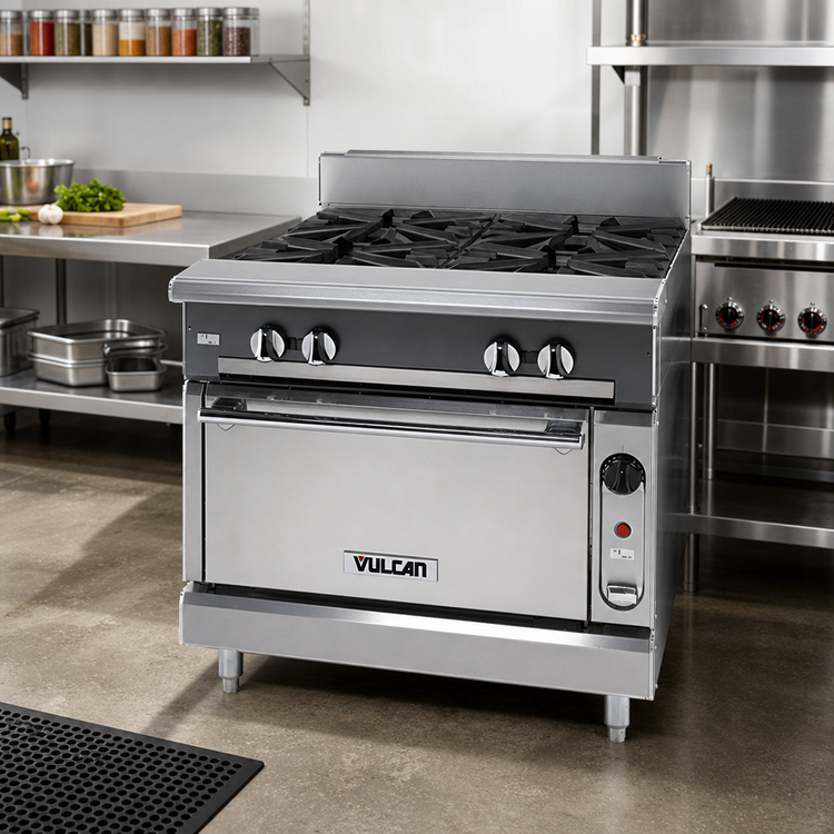 Product image #2 for Vulcan V Series 36-Inch Heavy Duty Gas Range with 4 Open Burners and Cabinet Base