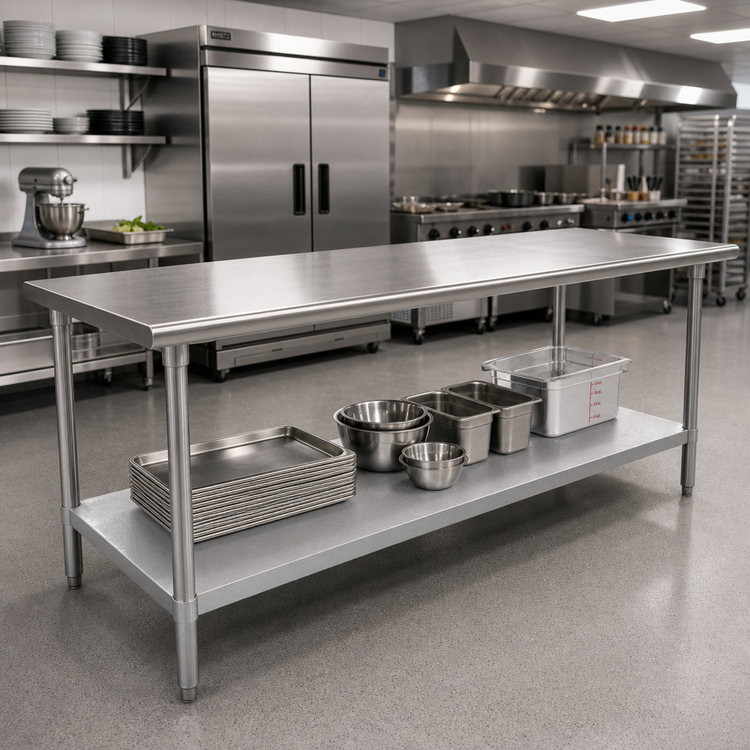 Product image #2 for Advance Tabco 120-Inch x 36-Inch 304 Stainless Steel Flat Top Work Table with Adjustable Galvanized Undershelf