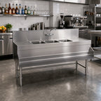 Thumbnail image #2 for Eagle Group Spec-Bar B8-3-LR-24 Three-Compartment Underbar Sink with Dual Drainboards, 96"W x 24"D x 37"H, 304 Stainless Steel
