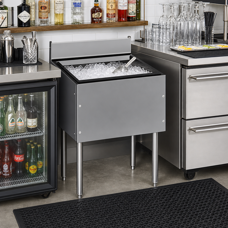 Product image #2 for CHOICE by Glastender 36 Inch 19-Inch Deep Stainless Steel Underbar Ice Bin, 100 lb. Capacity