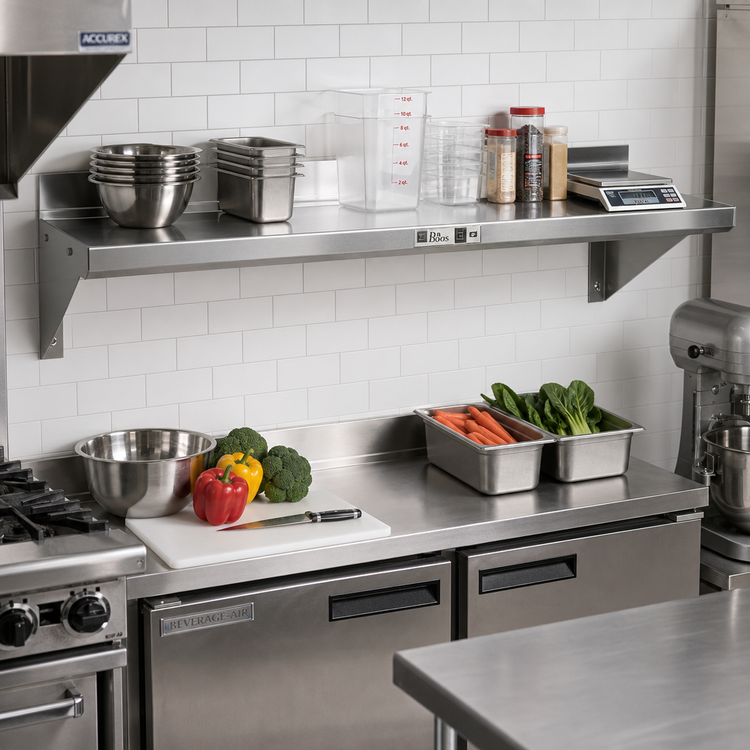 Product image #2 for John Boos Stallion 96-Inch Wall-Mounted Stainless Steel Shelf with Safety Edge and Rear Up-Turn
