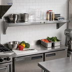 Thumbnail image #2 for John Boos Stallion BHS1696-X 96-Inch Wall-Mounted Stainless Steel Shelf, 16-Inch Deep, with Safety Edge and Rear Up-Turn
