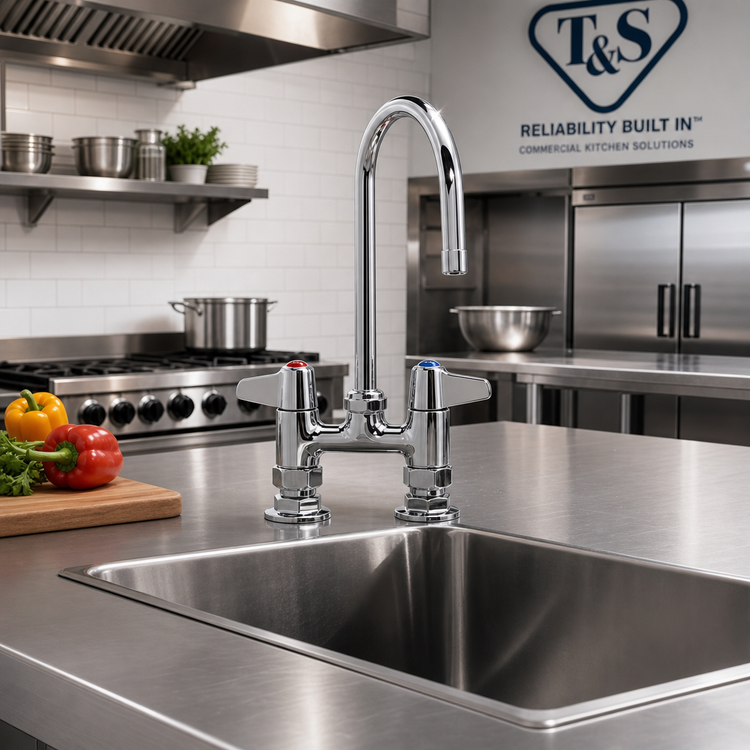 Product image #2 for T&S Brass equip 4-Inch Centers Deck Mount Manual Faucet with 5-7/8-Inch Swivel Gooseneck Spout