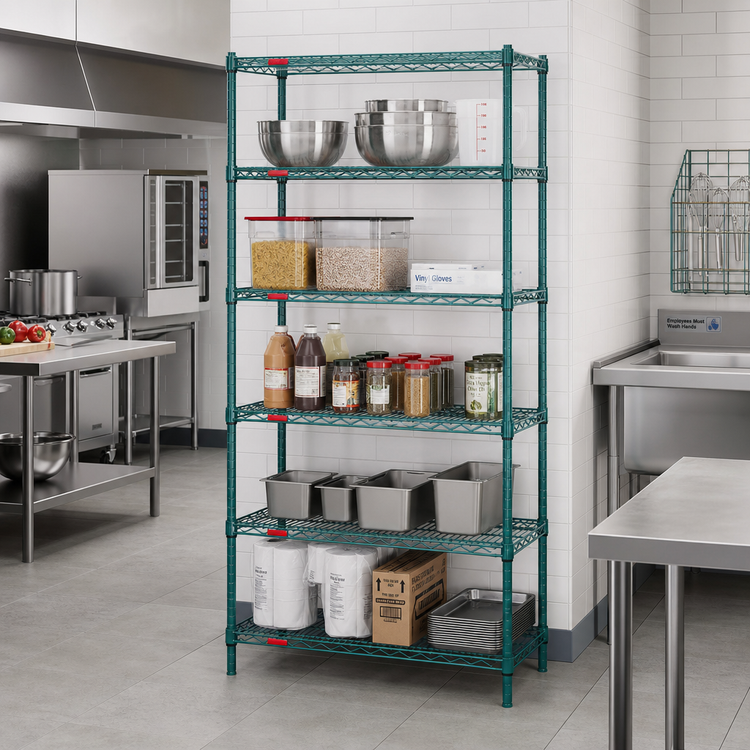 Product image #2 for Eagle Valu-Gard 5-Tier Stationary Starter Wire Shelving Unit, 30 x 18 x 86 Inches, Green Epoxy Finish