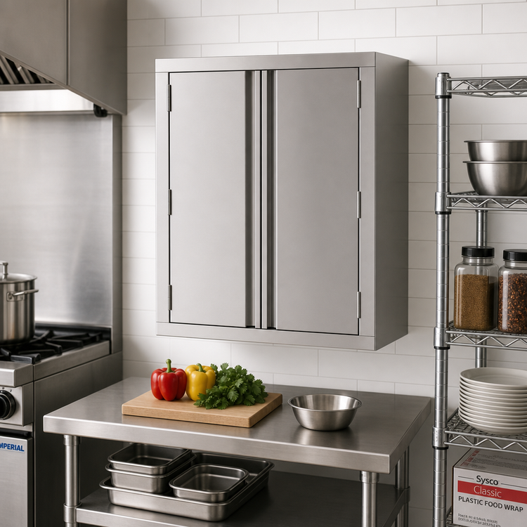 Product image #2 for John Boos 48-Inch Wall-Mounted Stainless Steel Cabinet with Hinged Doors and Fixed Shelf