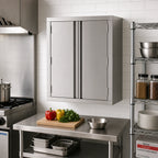 Thumbnail image #2 for John Boos WCH-48 48-Inch Wall-Mounted Stainless Steel Cabinet with Hinged Doors, Sloped Top, and Fixed Shelf