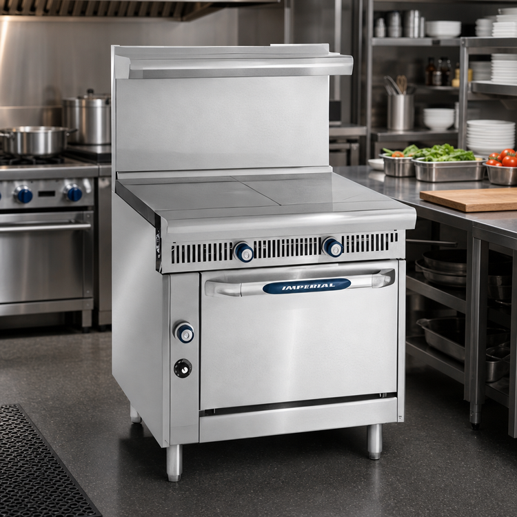 Product image #2 for Imperial Spec Series Heavy Duty 36-Inch Gas Range with Two 18-Inch Hot Tops and Convection Oven Base