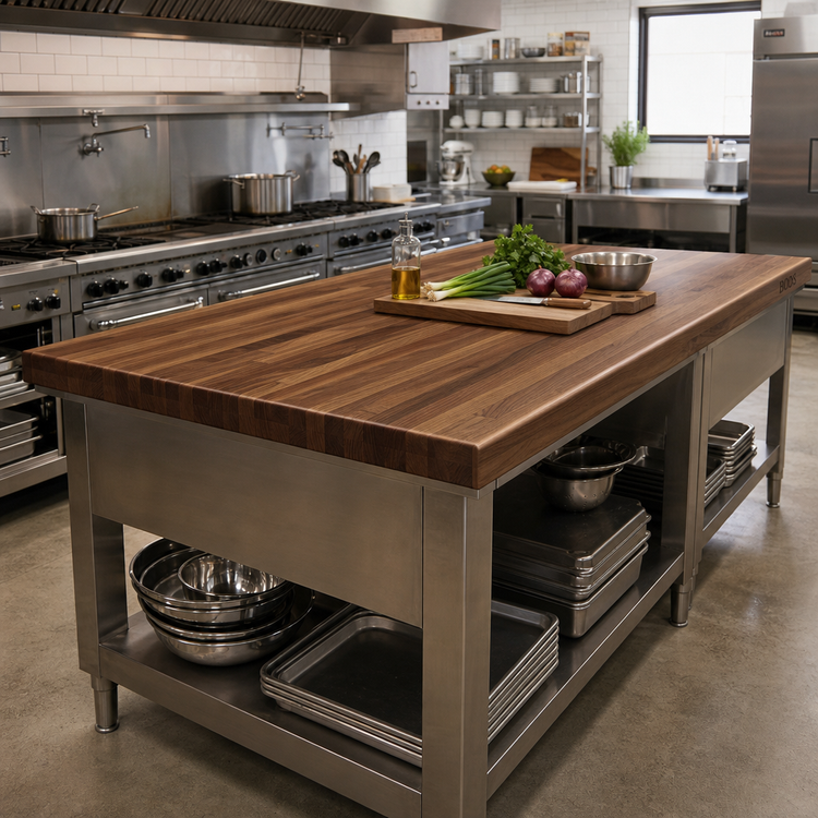 Product image #2 for Boos Block American Black Walnut Kitchen Countertop, 96 x 25 x 1-1/2 Inch, Blended Rail Edge Grain, Varnique Finish