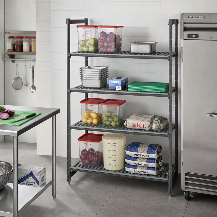 Product image #2 for Cambro Camshelving Basics Plus 4-Tier Vented Add-On Polymer Shelving Unit, 18 x 30 x 84 Inches, Brushed Graphite