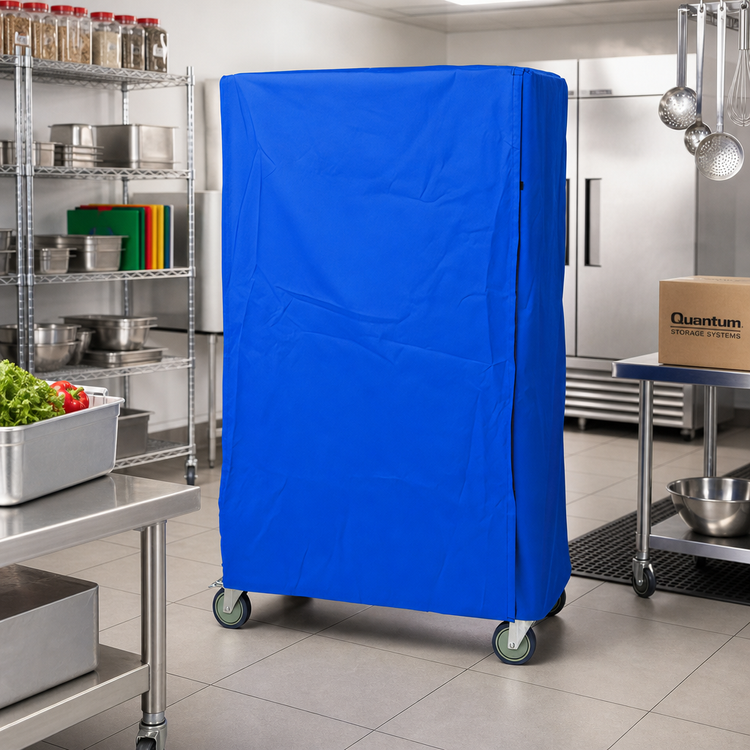 Product image #2 for Quantum Wire Cart Cover for 24"D x 36"W x 74"H Carts, 400 Denier Blue Nylon with Velcro Flap