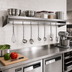 Thumbnail image #2 for Eagle Group 120 Inch Wall-Mounted Stainless Steel Shelf with Pot Rack and 10 Hooks
