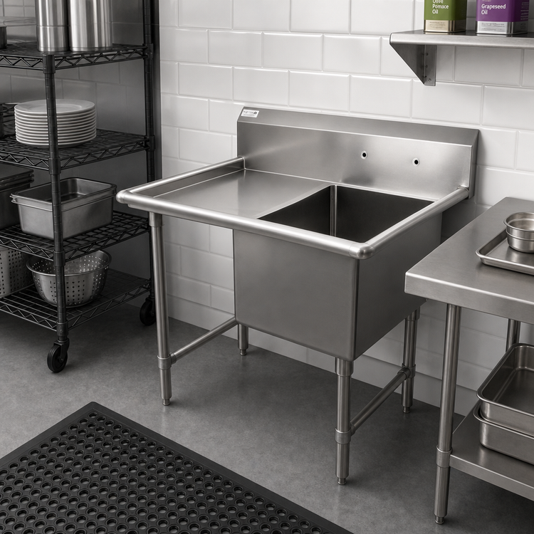 Product image #2 for John Boos B Series 1-Compartment Stainless Steel Sink with Left Drainboard and 10-Inch Backsplash