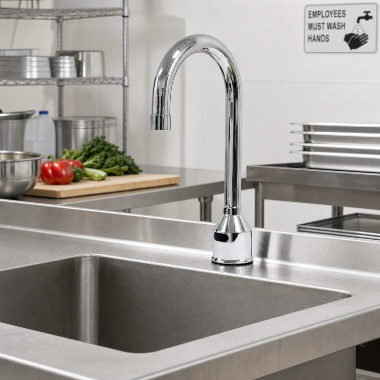 Product image #2 for Advance Tabco K-180 Hands-Free Electronic Single-Hole Deck-Mount Gooseneck Faucet, Battery or AC Powered