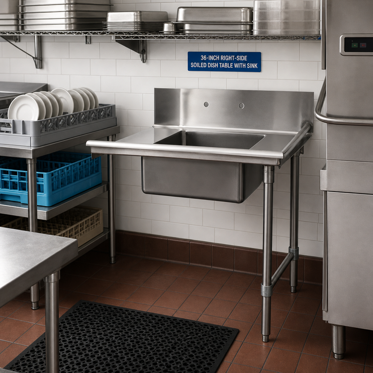 Product image #2 for 36-Inch Right-Side Soiled Dish Table with Sink, Straight, Stainless Steel