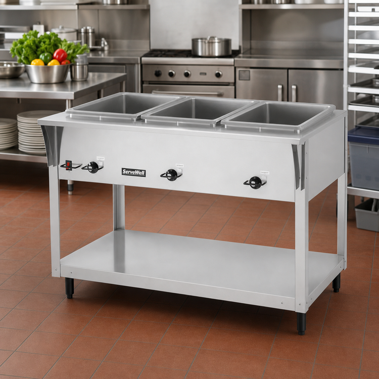Product image #2 for Vollrath ServeWell SL 3-Well Stationary Sealed-Well Hot Food Table with Undershelf, 46 x 29-1/2 x 34 Inches, 120V