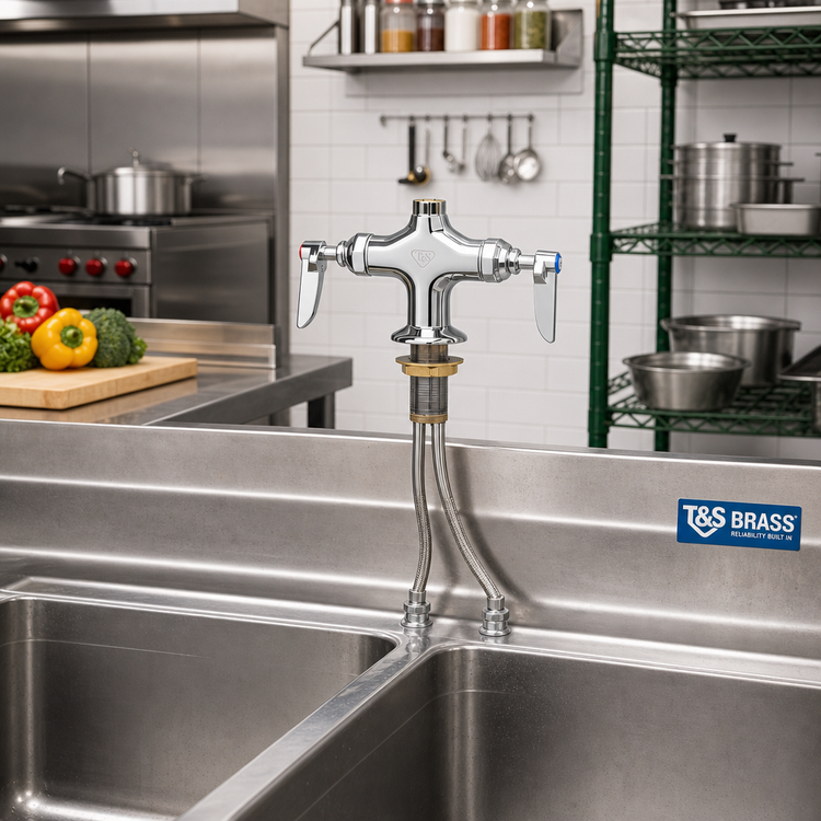 Product image #2 for T&S Brass Double Pantry Deck-Mount Mixing Faucet, 4-Inch Centers, Lever Handles, Less Nozzle
