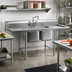 Thumbnail image #2 for Eagle Group 314 Series 2-Compartment Stainless Steel Sink with Left & Right Drainboards, 76 Inch Wide