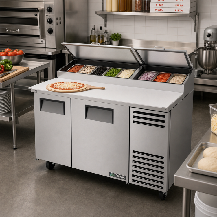 Product image #2 for True 60-1/4-Inch 2-Section Pizza Prep Table with Self-Contained Side-Mounted Refrigeration
