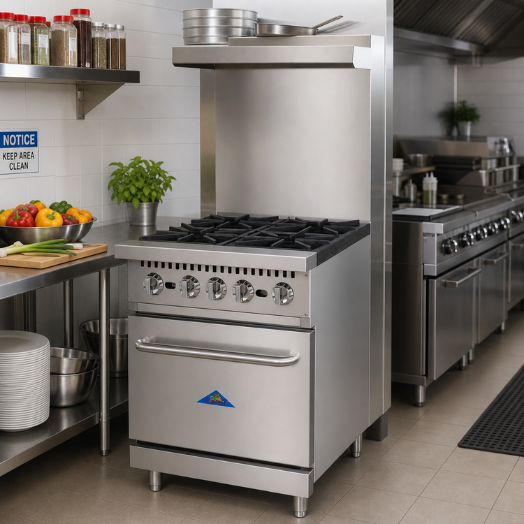 Product image #2 for Comstock-Castle R4 24-Inch Commercial Gas Range with 4 Open Burners, Space-Saver Oven, Back Riser, and High Shelf