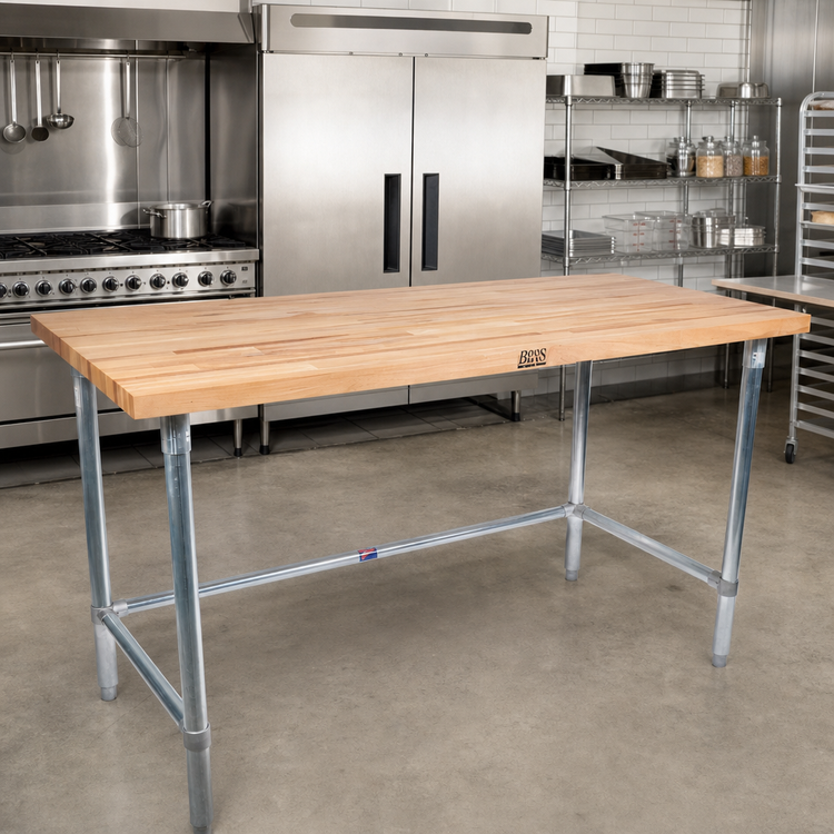 Product image #2 for John Boos 96-Inch x 36-Inch Northern Hard Rock Maple Wood Top Work Table with Stainless Steel Legs