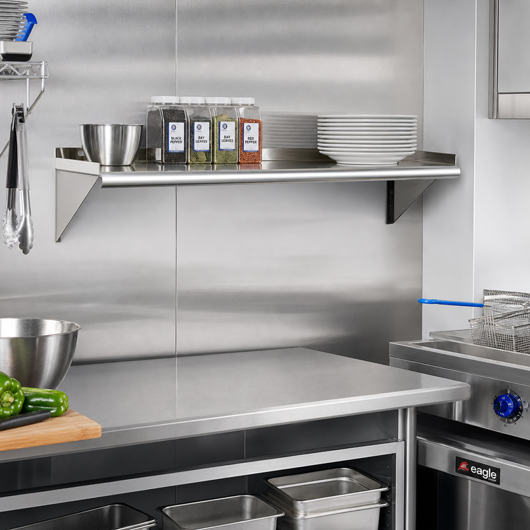 Product image #2 for Eagle Group 24 x 10 Inch Wall-Mounted Tab-Lock 430 Stainless Steel Wall Shelf