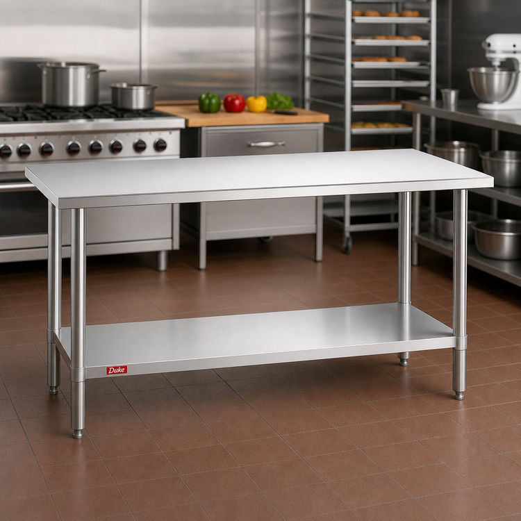Product image #2 for Duke Manufacturing 60 x 36 Inch Stainless Steel Work Table with Undershelf, 36-Inch High, No Backsplash
