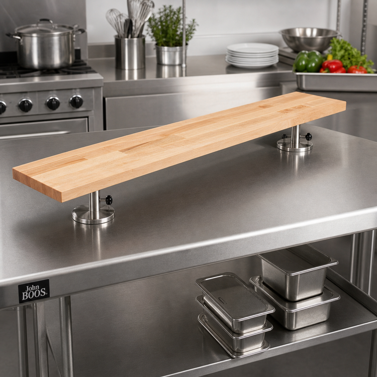 Product image #2 for John Boos 60 x 8 Inch Steam Table Cutting Board, Northern Hard Rock Maple, with Adjustable Stainless Steel Supports