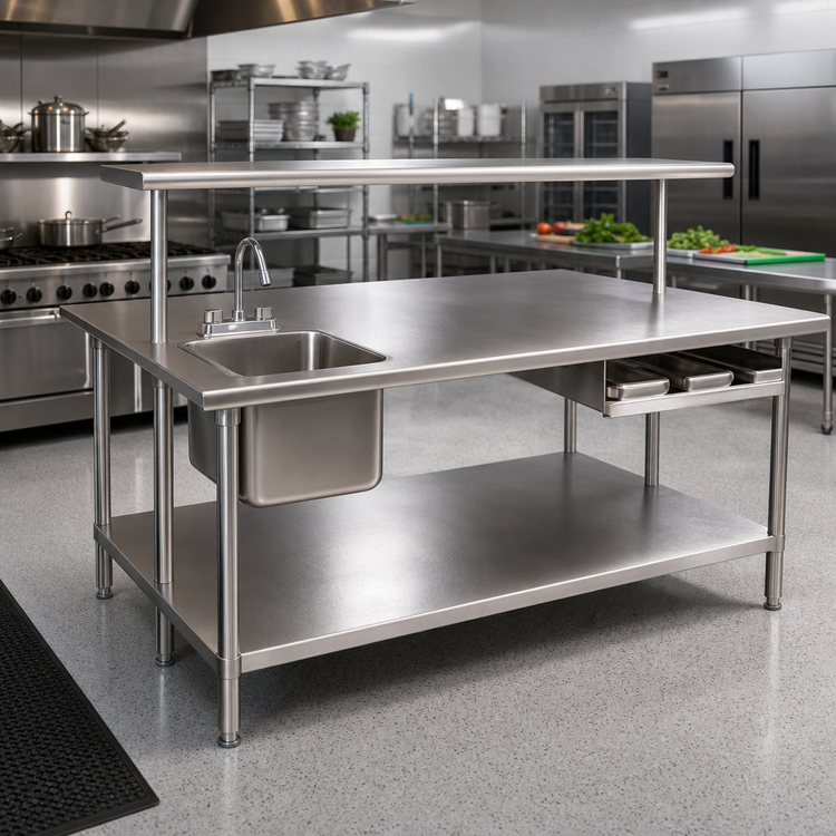 Product image #2 for Advance Tabco 60" x 48" 14-Gauge 304 Stainless Steel Flat Top Work Table with Adjustable Undershelf