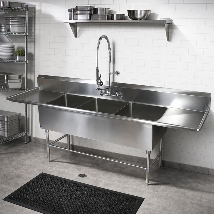 Product image #2 for John Boos Pro-Bowl 3-Compartment Sink with Dual Drainboards and 12-Inch Deep Bowls