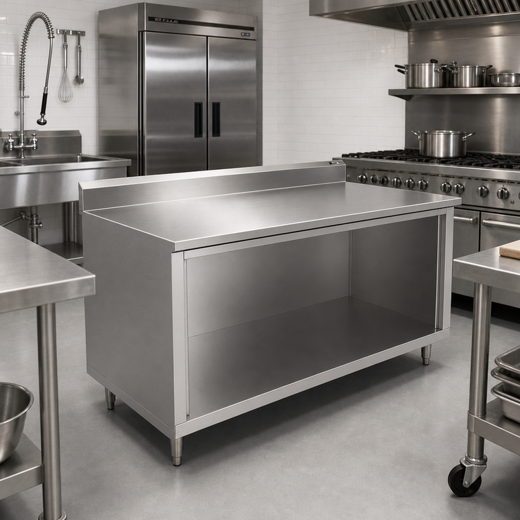 Product image #2 for John Boos Underbar Stainless Steel Cabinet Base Work Table with Open Front and 5-Inch Backsplash, 72 x 36 Inches