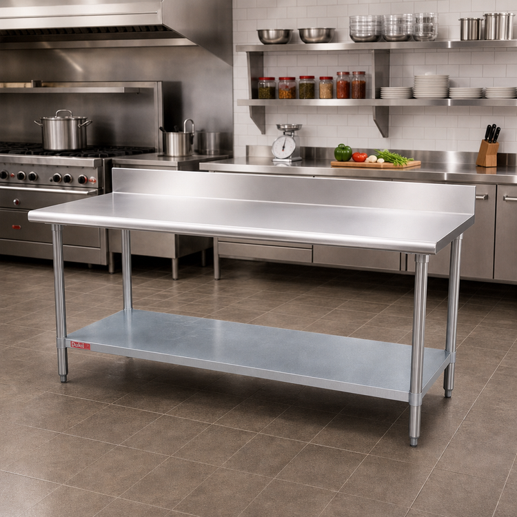 Product image #2 for Duke Deluxe Stainless Steel Work Table with 5-Inch Riser and Galvanized Undershelf, 108 x 36 x 36 Inches