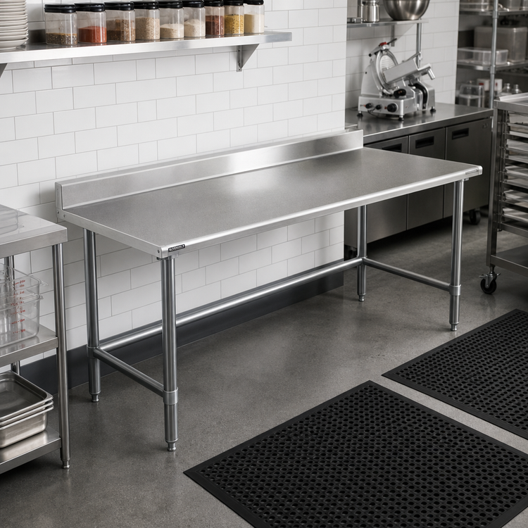 Product image #2 for Eagle Deluxe Series 72-Inch x 24-Inch Stainless Steel Work Table with 4-1/2-Inch Backsplash and Galvanized Tubular Base