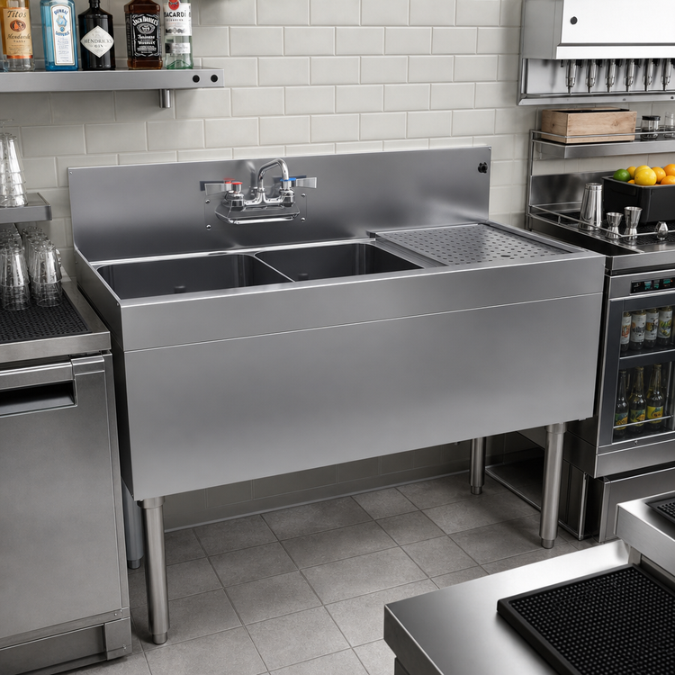 Product image #2 for Glastender Two Compartment Stainless Steel Underbar Sink Unit with Right Drainboard, 36 Inch x 19 Inch